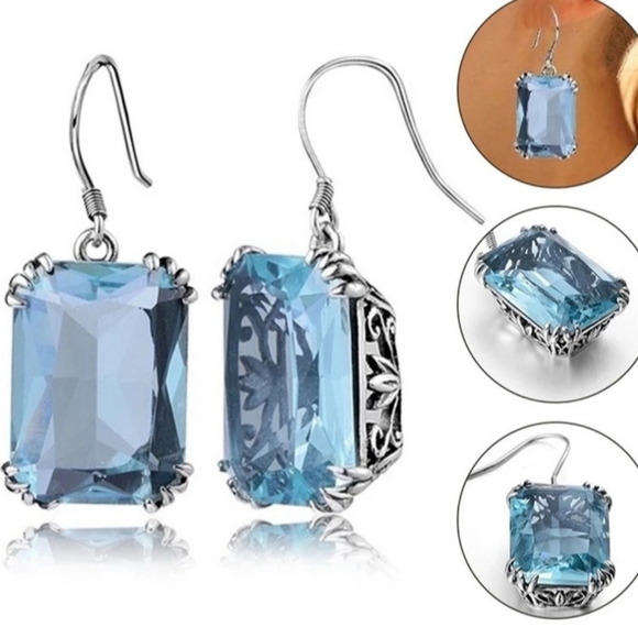 🎀Aquamarine Classic Style Earrings - Picture 5 of 6